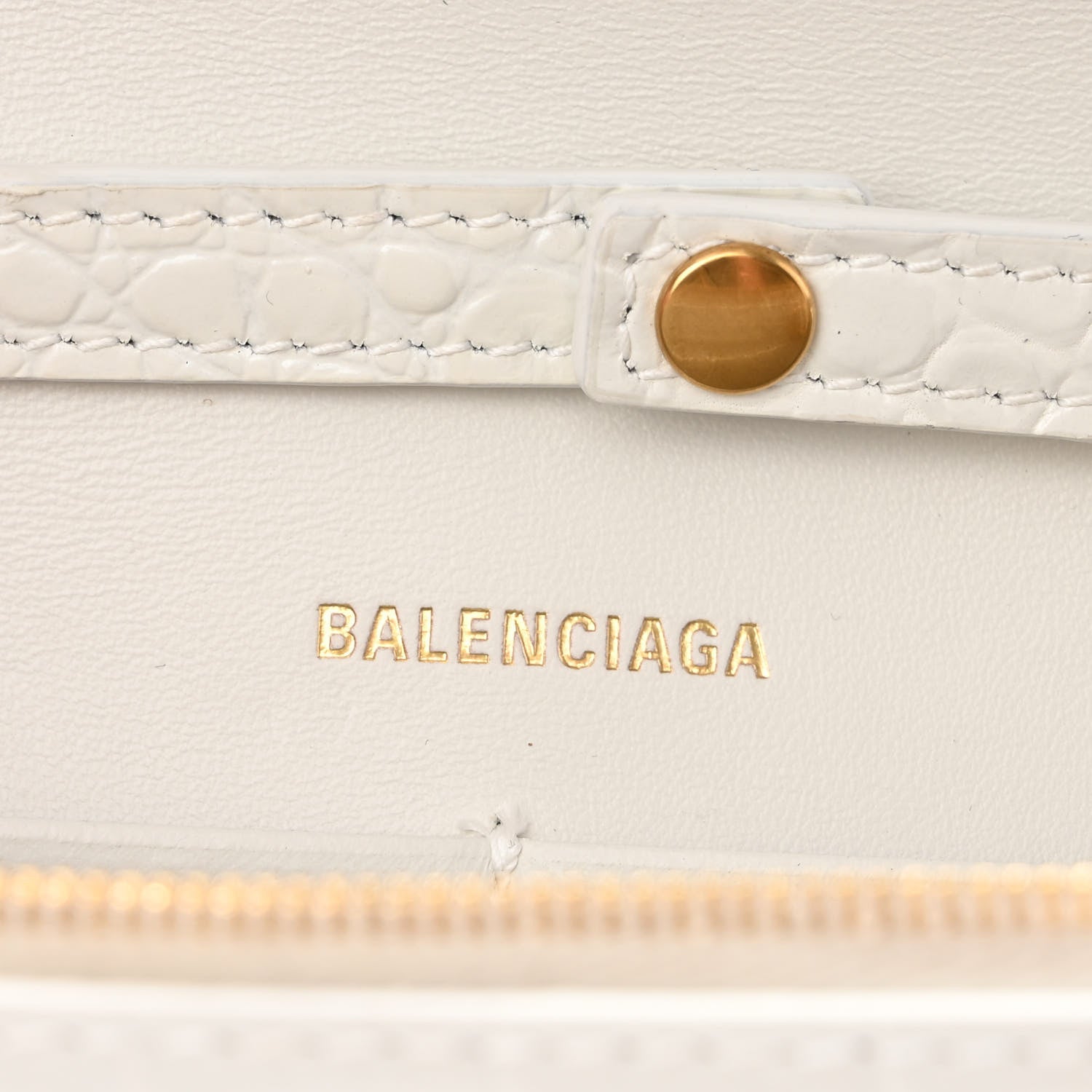 Balenciaga Shiny Calfskin Crocodile Embossed Hourglass Chain Bag White 6 of 9