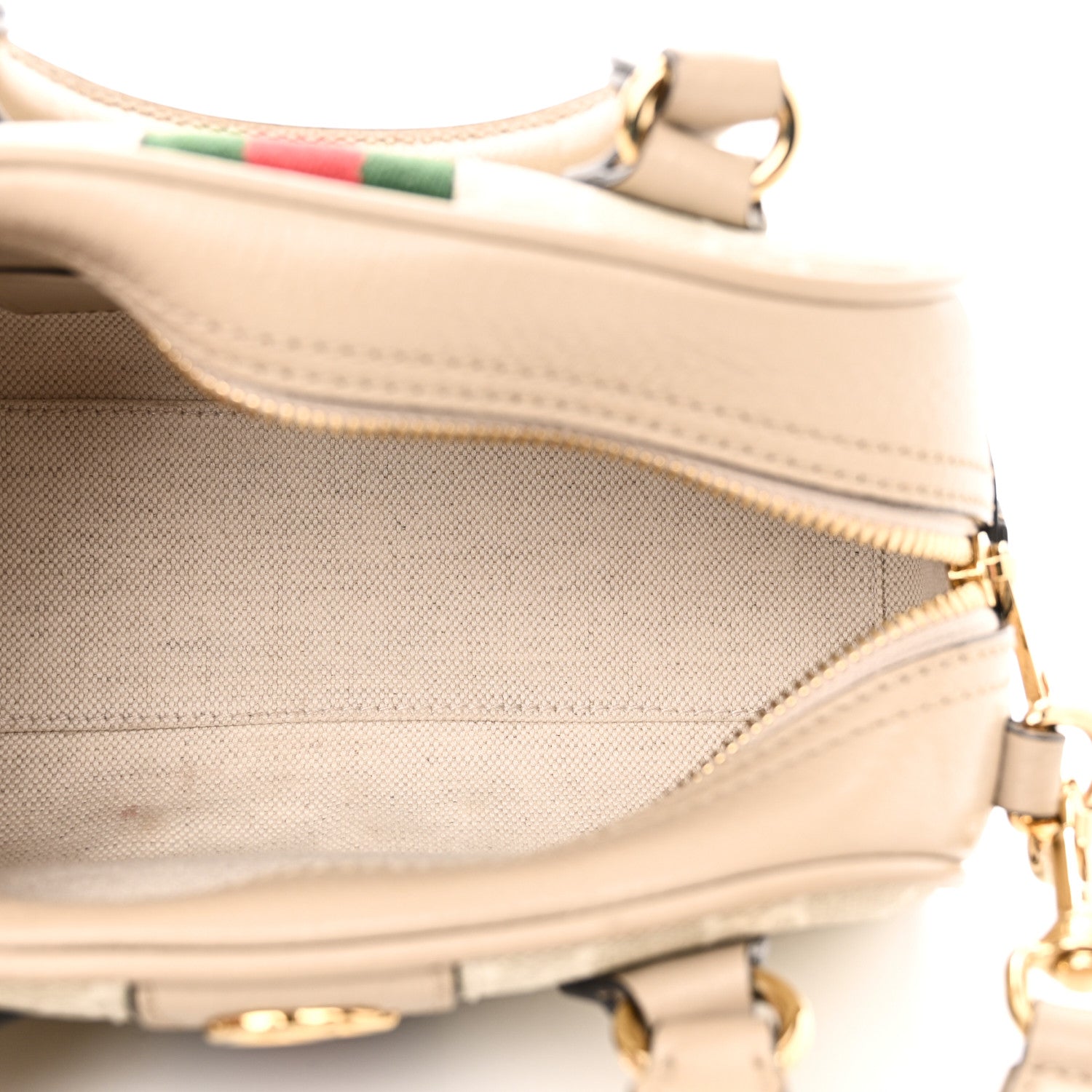 Gucci GG Supreme Monogram Textured Dollar Calfskin Web Mini Ophidia Top Handle Bowler Bag Beige Mystic White Oatmeal 5 of 14