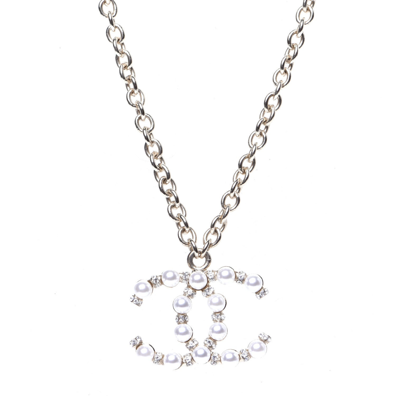 Chanel Crystal Pearl Nefertiti CC Pendant Necklace Gold 2 of 5
