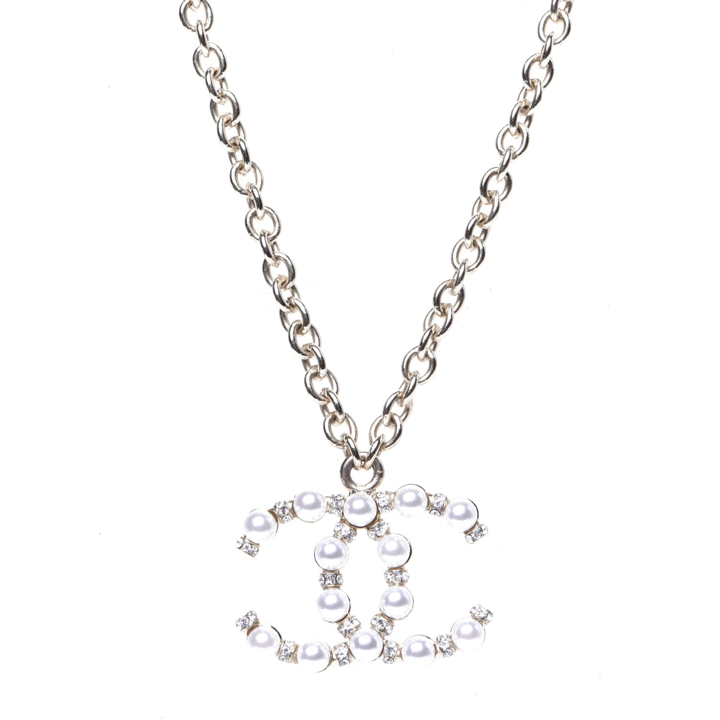 Crystal Pearl Nefertiti CC Pendant Necklace Gold