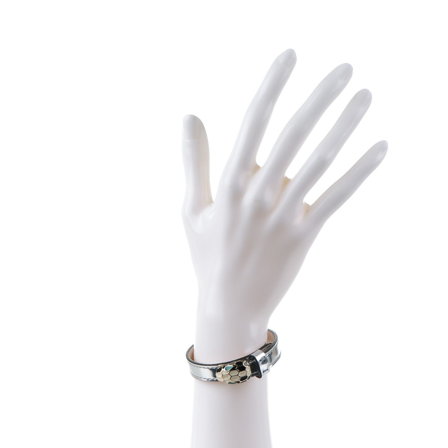 Metallic Calfskin Serpenti Forever Bracelet L Silver