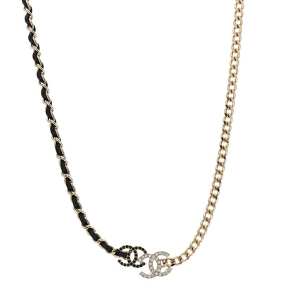 Chanel Metal Calfskin Crystal Double CC Short Necklace Black Gold 1 of 5