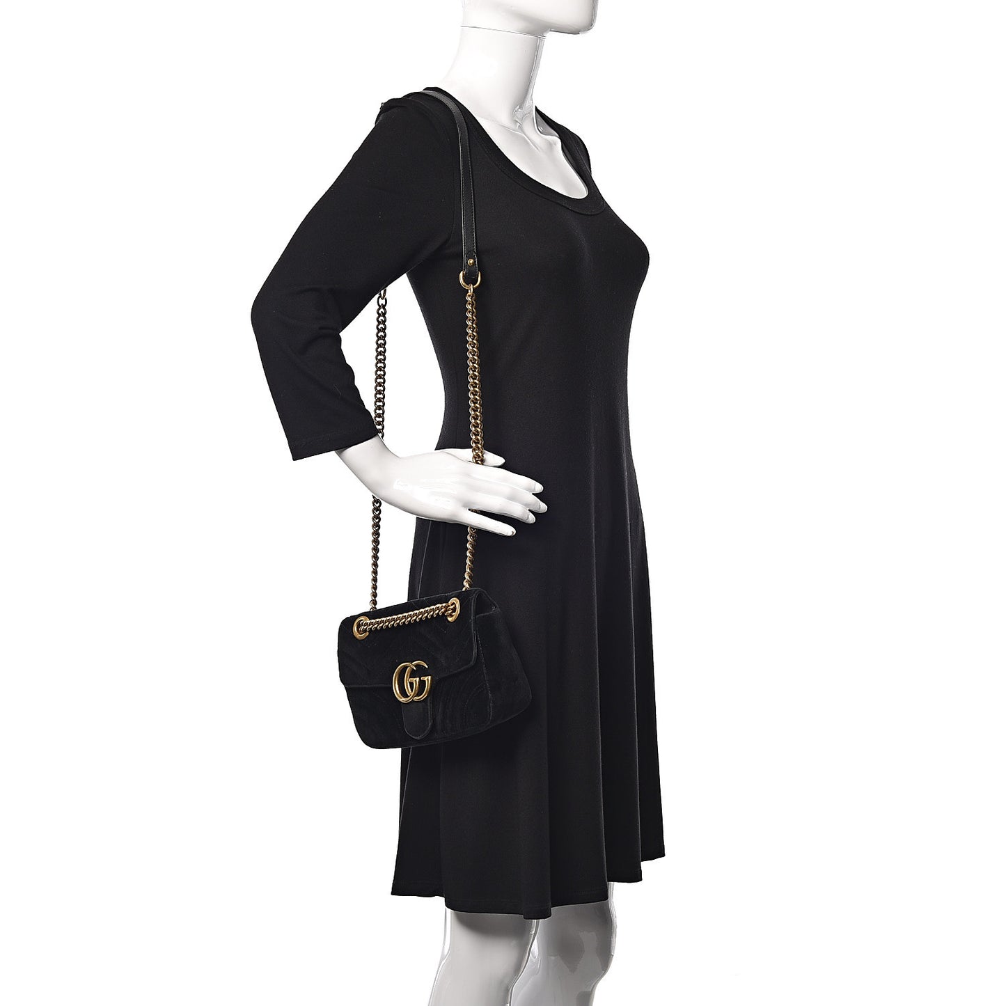 Velvet Matelasse Mini GG Marmont Shoulder Bag Black