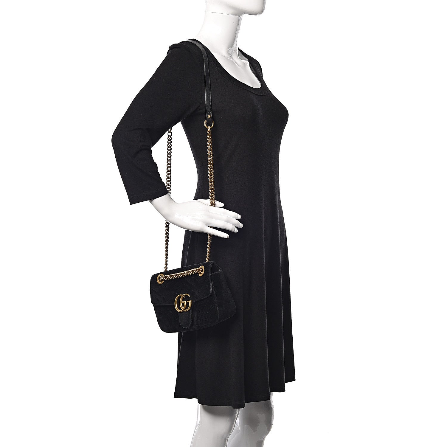 Gucci Velvet Matelasse Mini GG Marmont Shoulder Bag Black 2 of 21
