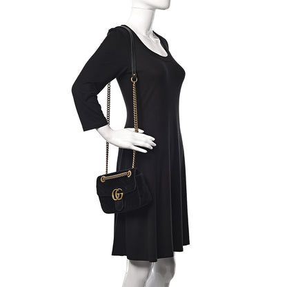 Gucci Velvet Matelasse Mini GG Marmont Shoulder Bag Black 2 of 21