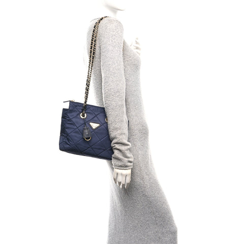 Re-Nylon Saffiano Stitched Re-Edition 1995 Chaine Shoulder Bag Navy