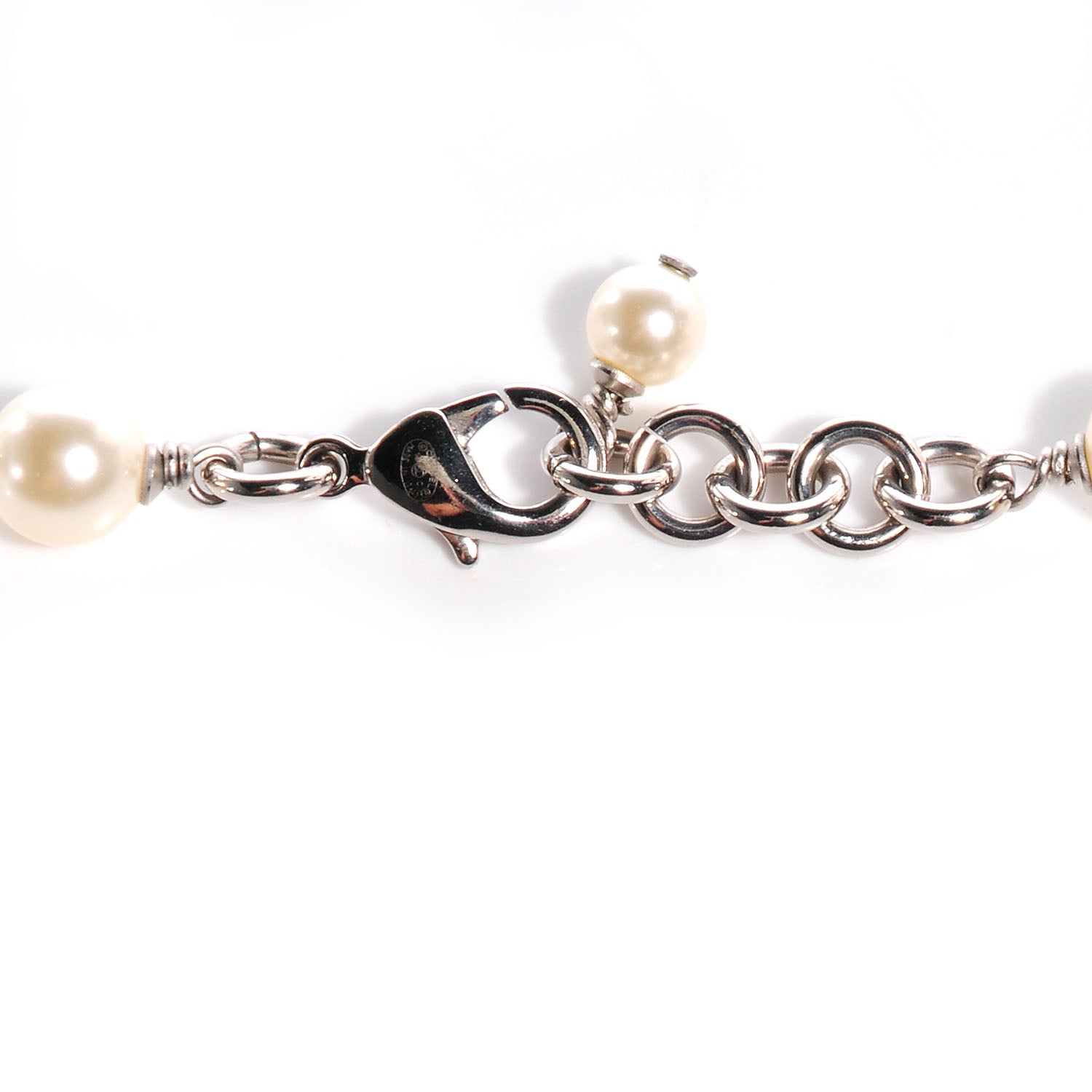 Chanel Crystal Pearl CC Long Necklace Silver 3 of 6