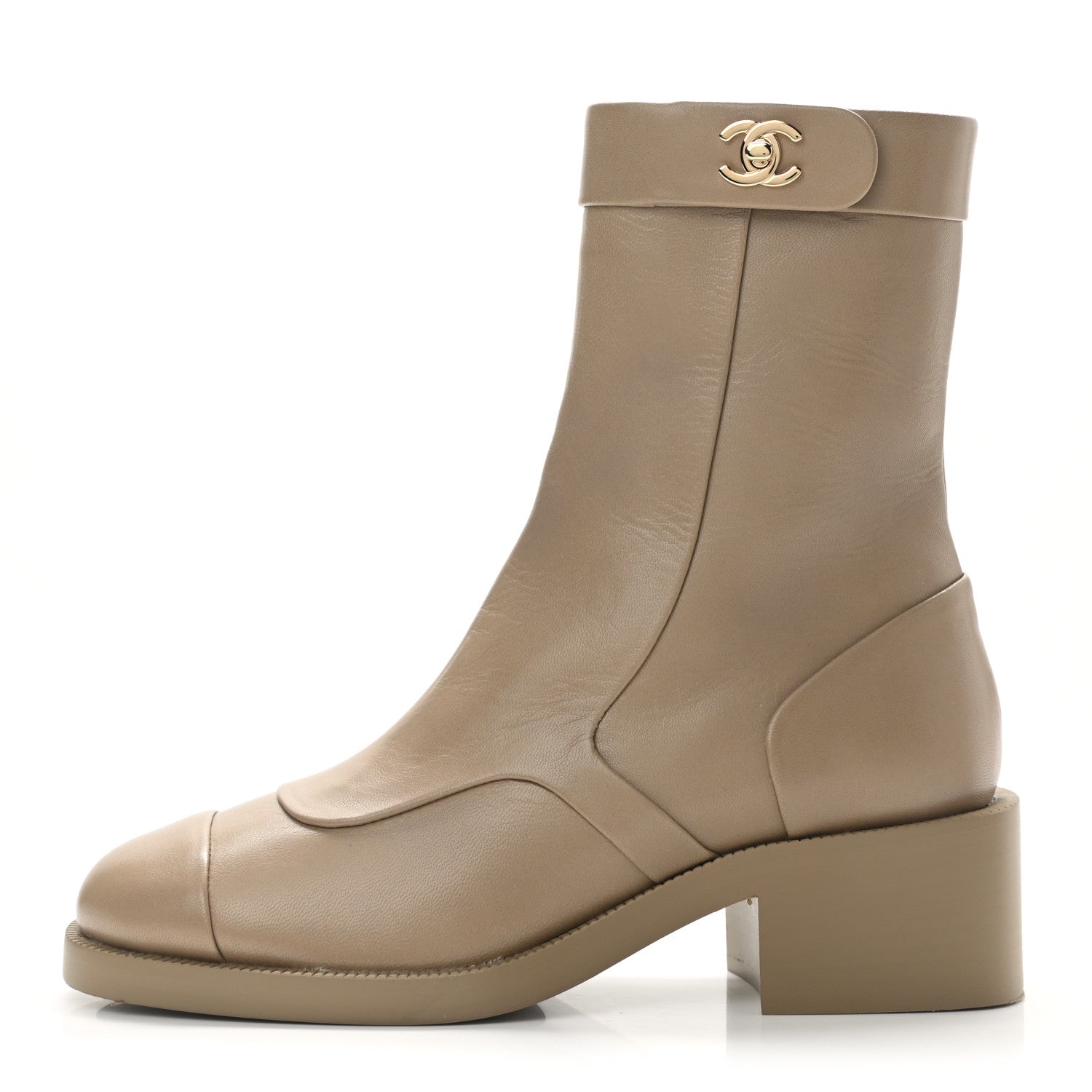 Chanel Shiny Goatskin Cap Toe Short Boots 35 Beige 1 of 9