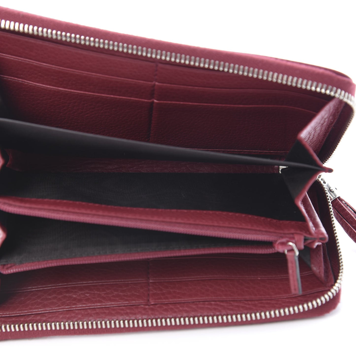 Pebbled Calfskin Studded Soho Zip Around Wallet Soft Burgundy