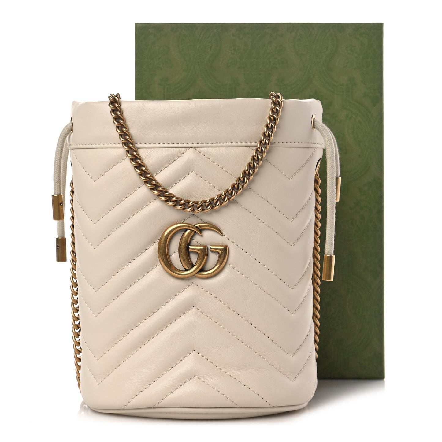 Calfskin Matelasse Mini GG Marmont 2.0 Bucket Bag White