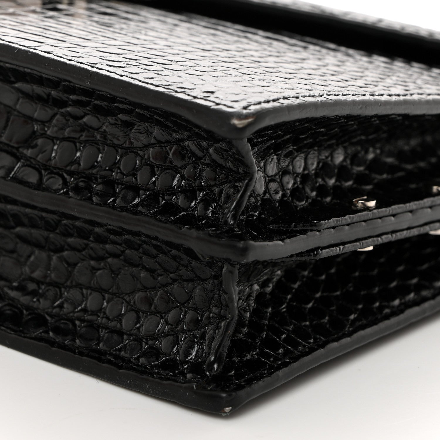 Saint Laurent Calfskin Crocodile Embossed Monogram Cassandra Clasp Bag Black Rouge Legion 11 of 13