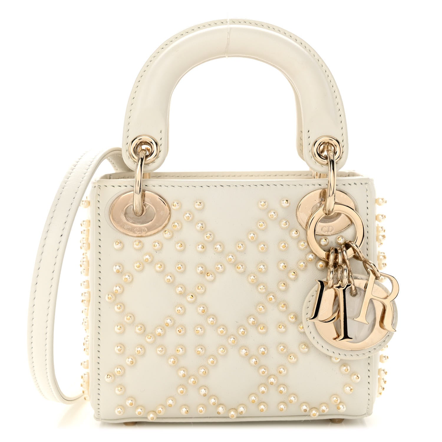 Christian Dior Lambskin Pearl Cannage Micro Lady Dior Latte 1 of 10