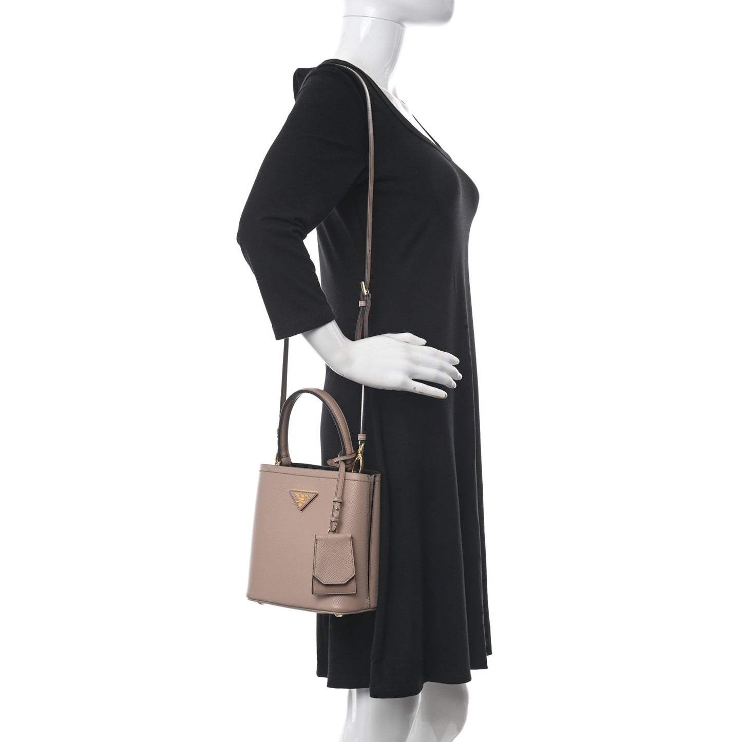 Saffiano Cuir Calfskin Small Panier Bucket Bag Cipria Black