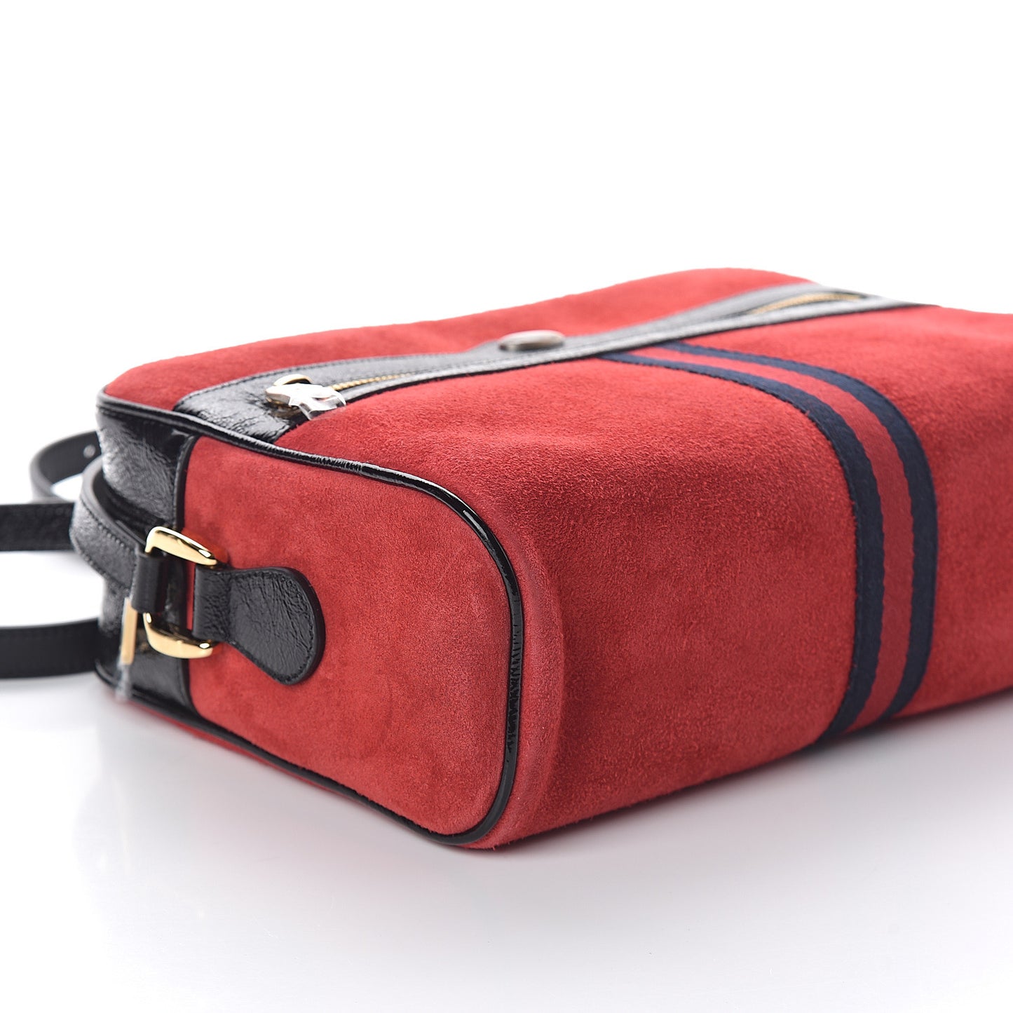 Suede Patent Web Small Ophidia Shoulder Bag Hibiscus Red Black