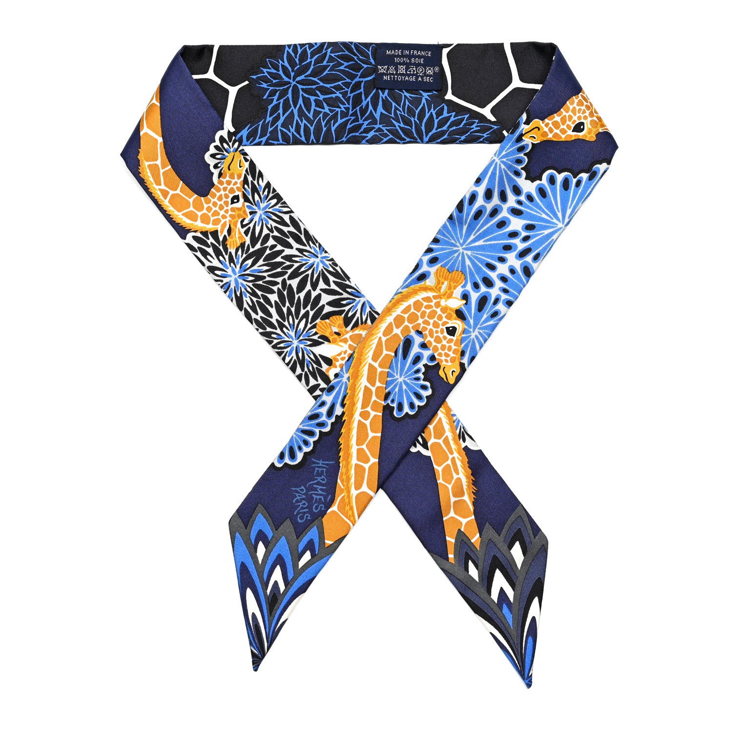 Hermes Silk The Three Graces Twilly Bleu Nuit Gold Black 1 of 4