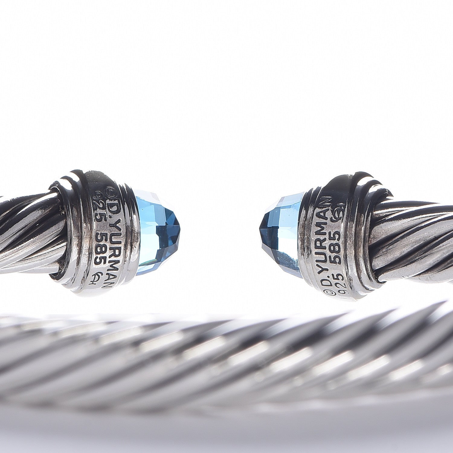 David Yurman Sterling Silver 14K Yellow Gold Blue Topaz 7mm Cable Classics Bracelet 4 of 4