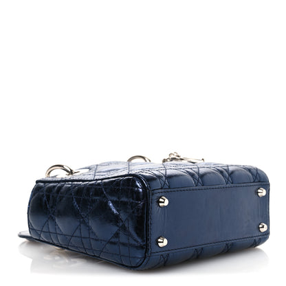 Christian Dior Metallic Crinkled Lambskin Cannage Mini Lady Dior Blue 4 of 12