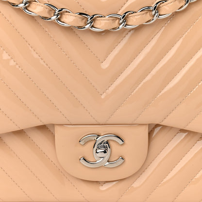 Chanel Patent Chevron Quilted Jumbo Double Flap Beige 8 of 11