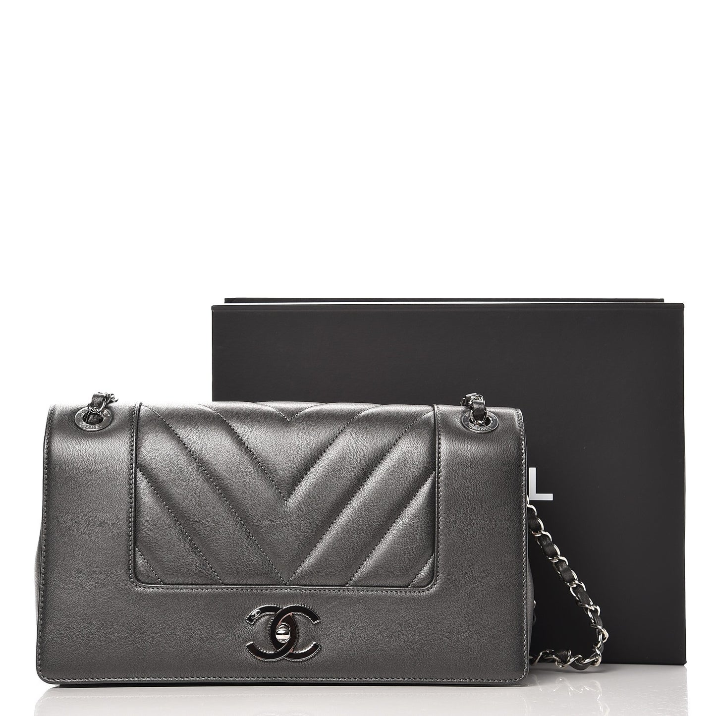 Sheepskin Chevron Quilted Vintage Mademoiselle Flap Dark Grey