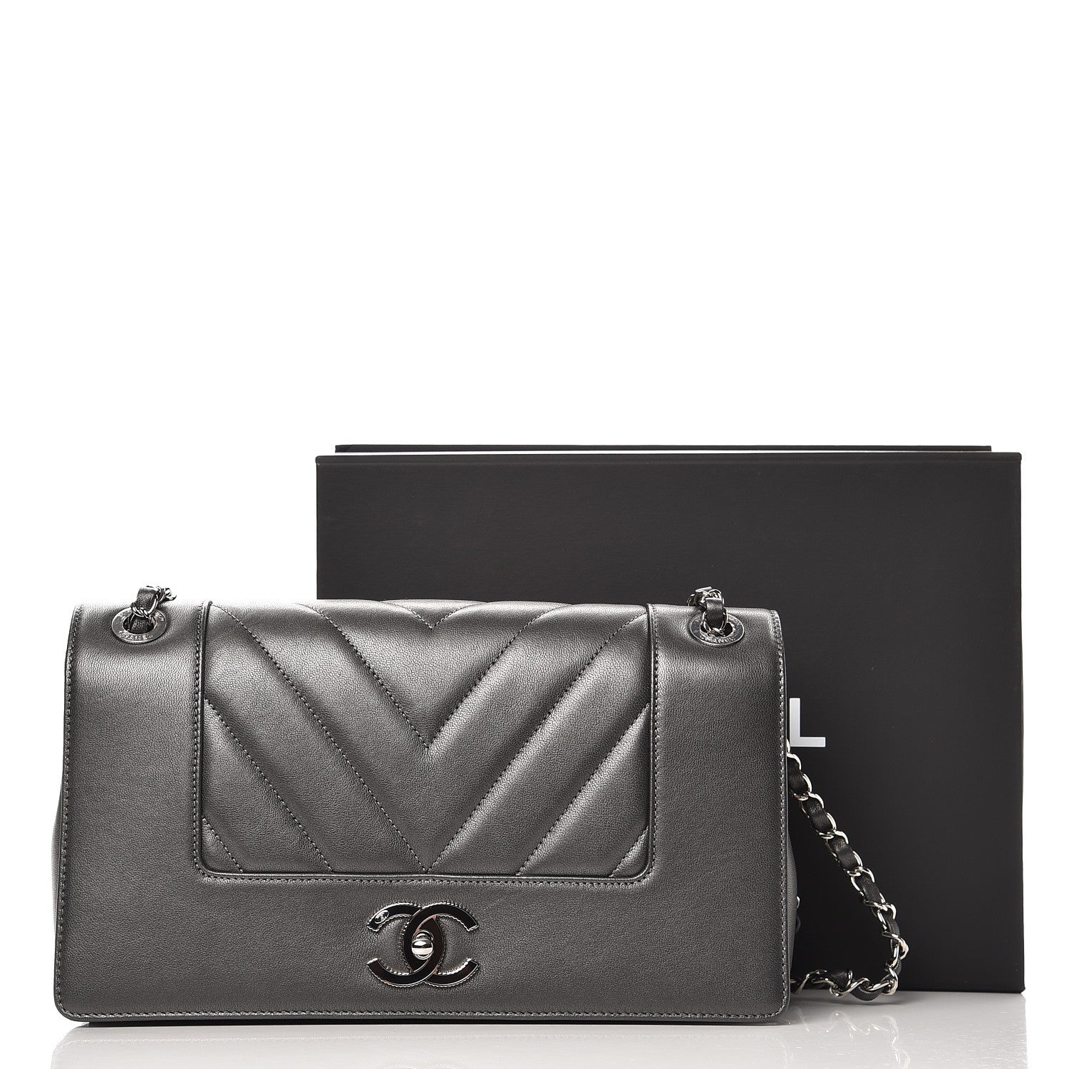 Chanel Sheepskin Chevron Quilted Vintage Mademoiselle Flap Dark Grey 11 of 11