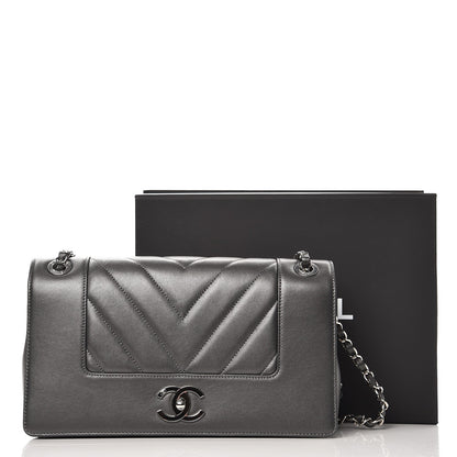 Chanel Sheepskin Chevron Quilted Vintage Mademoiselle Flap Dark Grey 11 of 11
