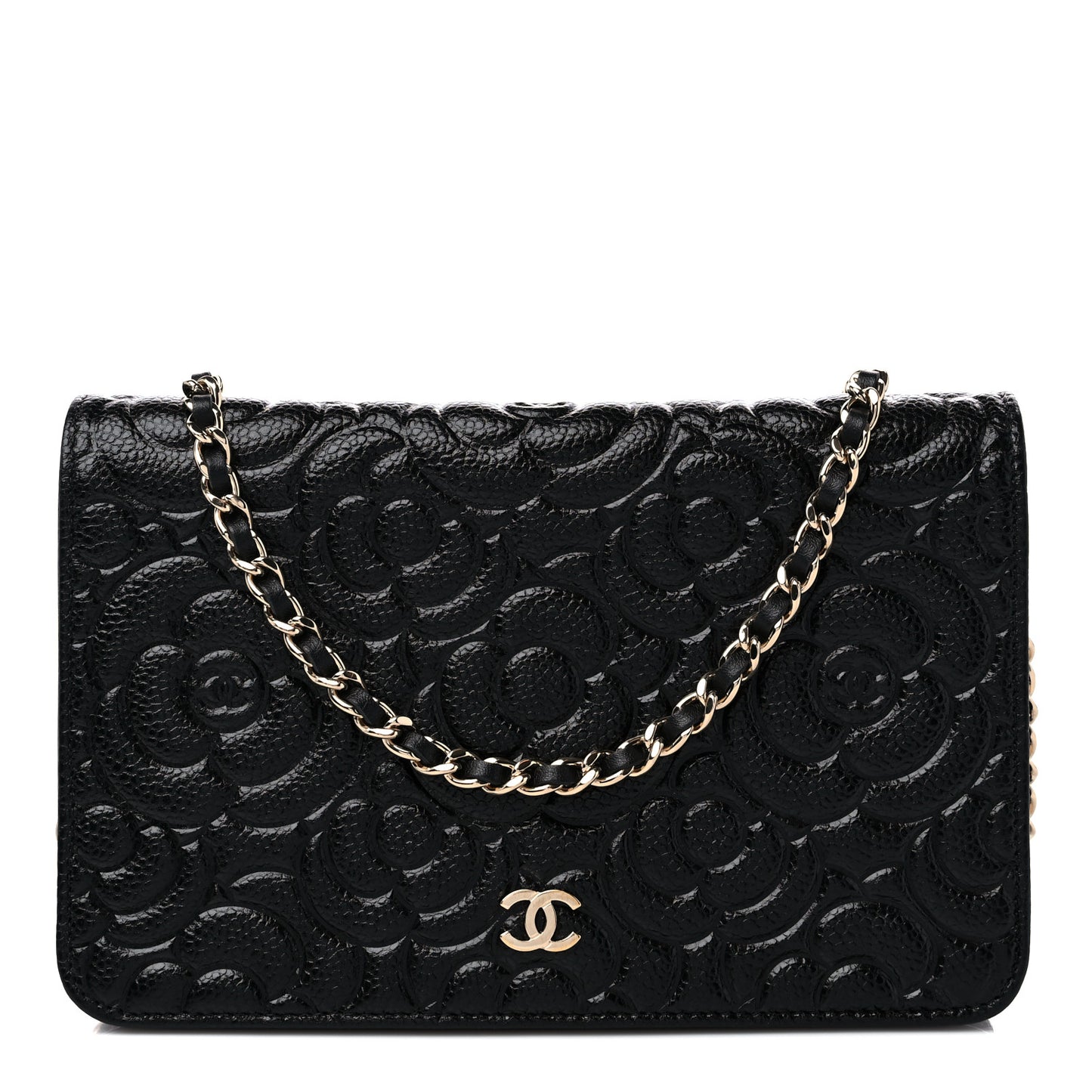 Caviar Camellia Embossed Wallet On Chain WOC Black