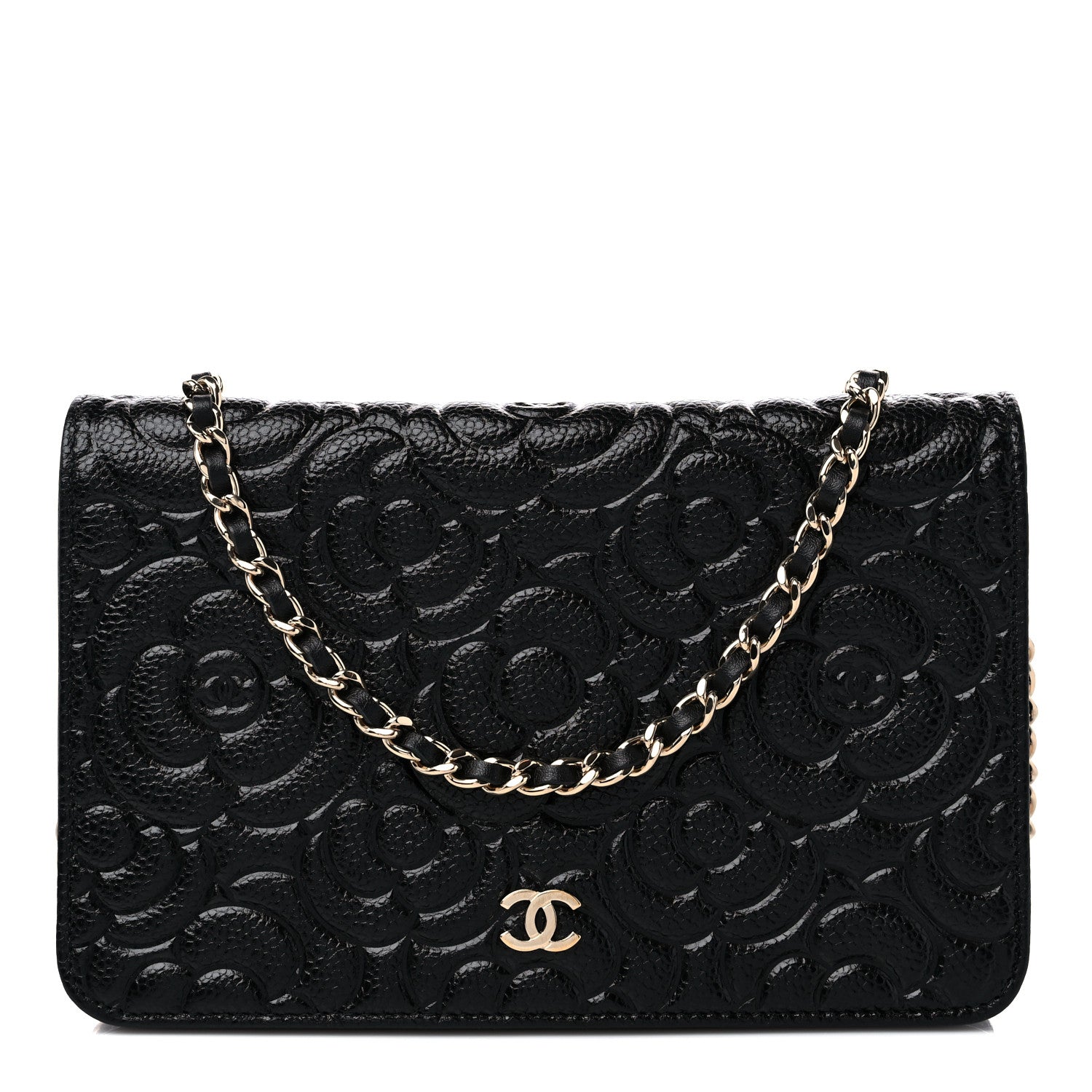 Chanel Caviar Camellia Embossed Wallet On Chain WOC Black 1 of 11