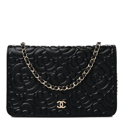 Chanel Caviar Camellia Embossed Wallet On Chain WOC Black 1 of 11
