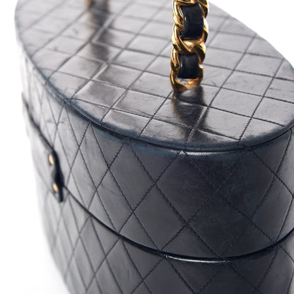 Chanel Lambskin Quilted Oval Vanity Train Case Navy 15 of 22