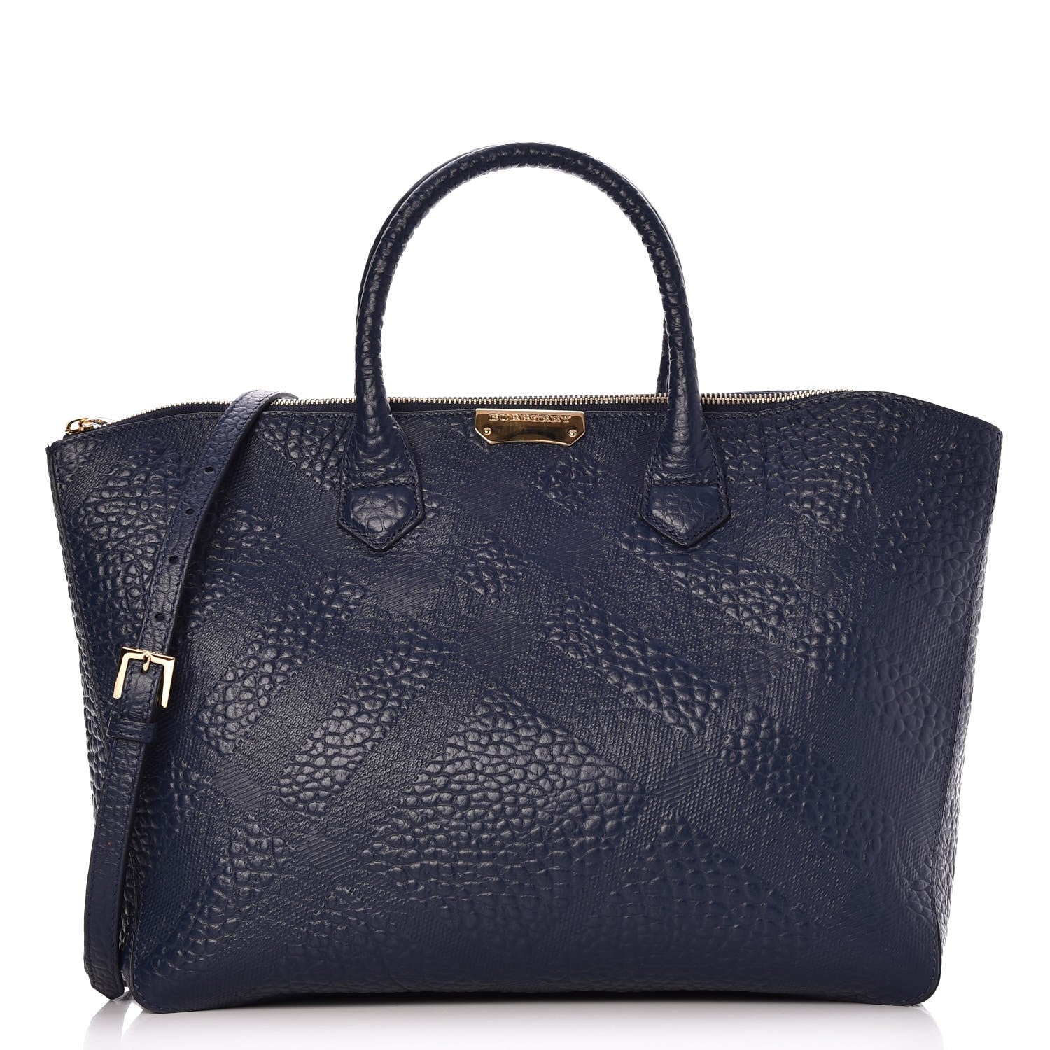 Burberry Heritage Grain Check Embossed Medium Dewsbury Tote Blue Carbon 1 of 8