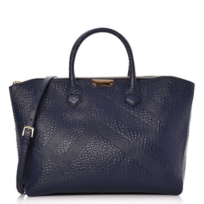 Burberry Heritage Grain Check Embossed Medium Dewsbury Tote Blue Carbon 1 of 8