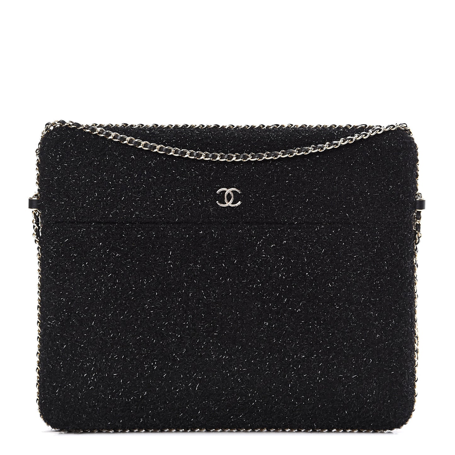 Tweed Chain Around Tablet Holder Crossbody Black