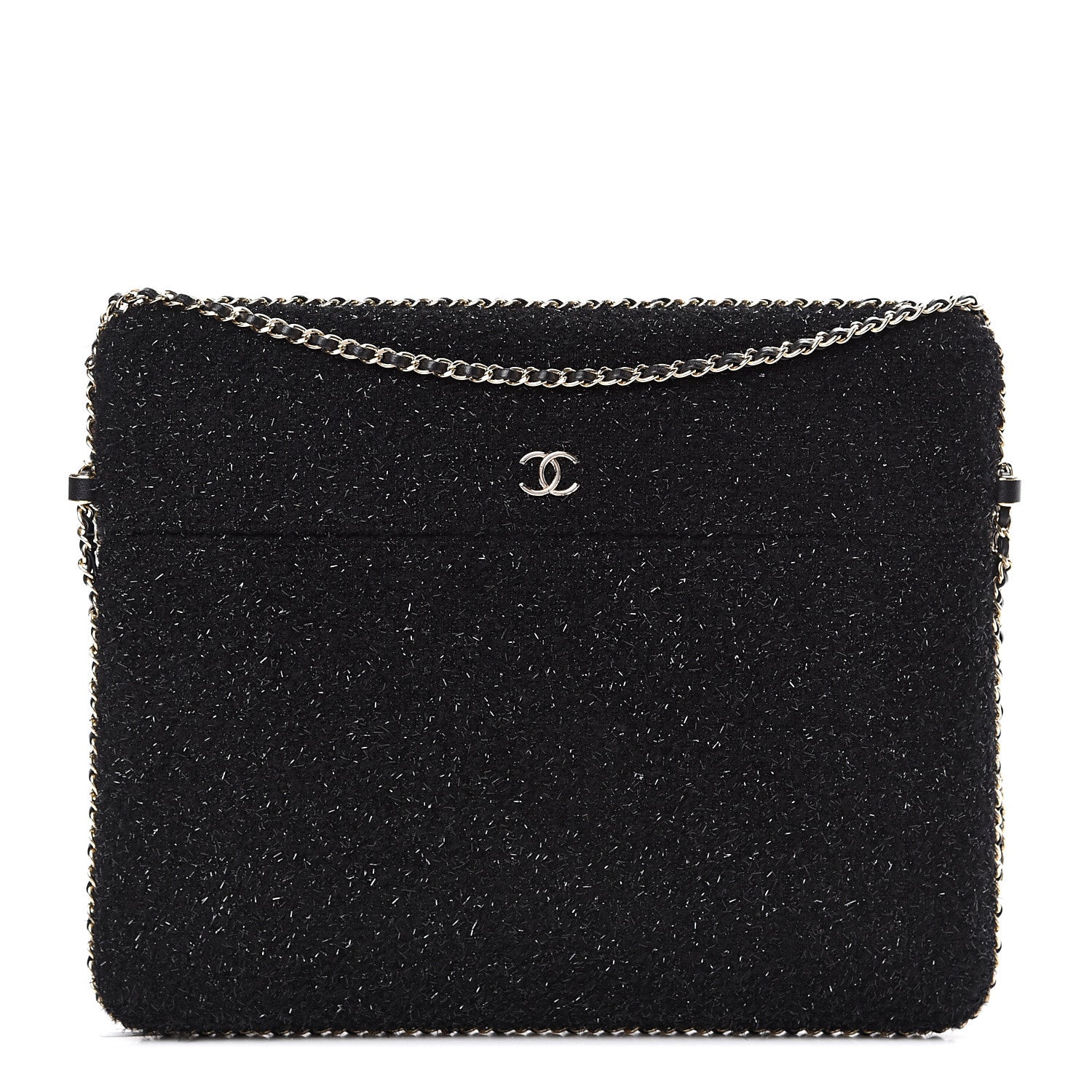 Chanel Tweed Chain Around Tablet Holder Crossbody Black 1 of 10