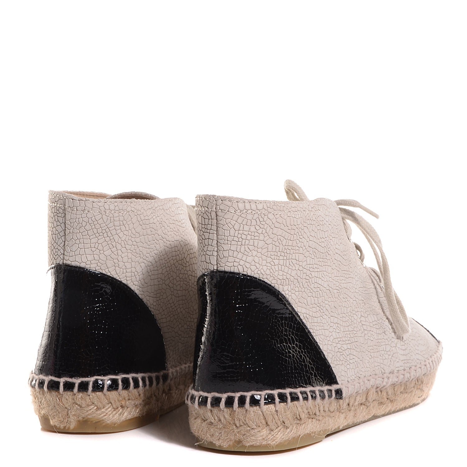 Chanel Crackled Calfskin Lace Up Espadrilles Beige Black 41 3 of 6