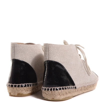 Chanel Crackled Calfskin Lace Up Espadrilles Beige Black 41 3 of 6