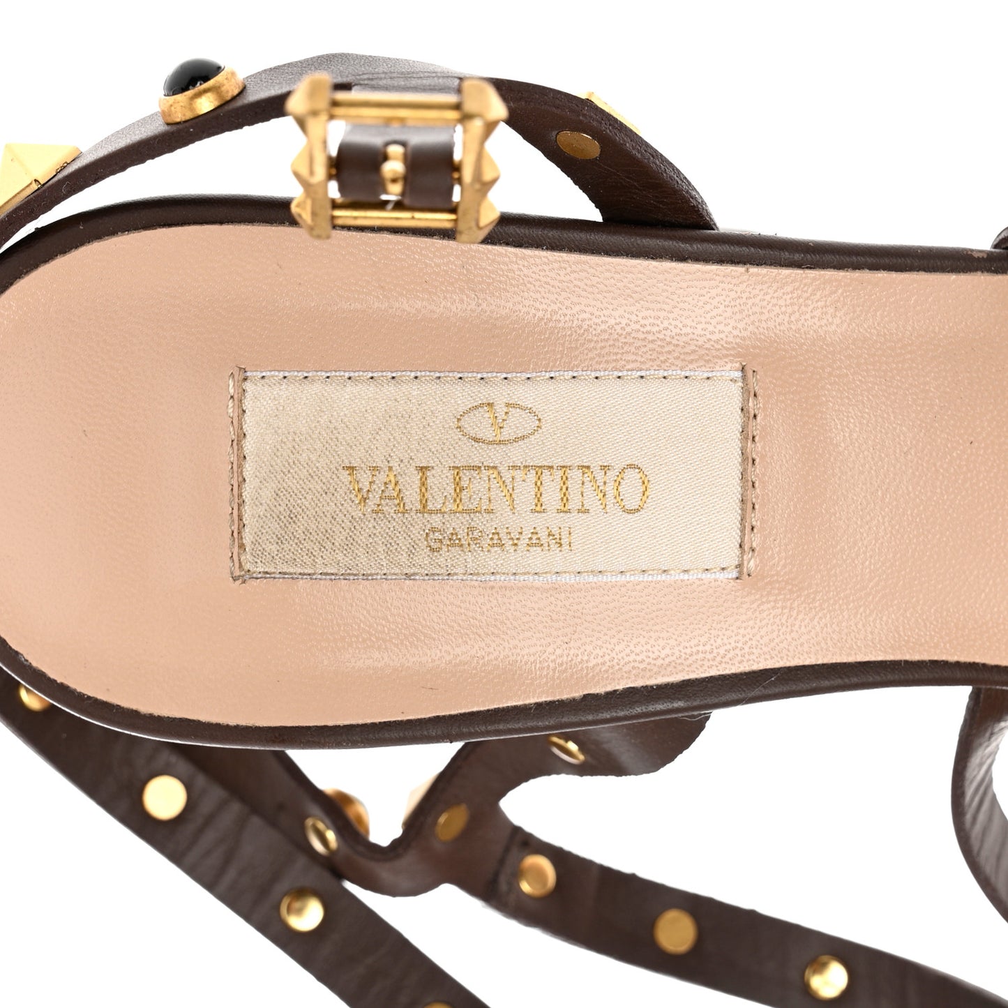 Calfskin Rockstud Rolling Cabochon 90mm City Sandals 38 Cacao