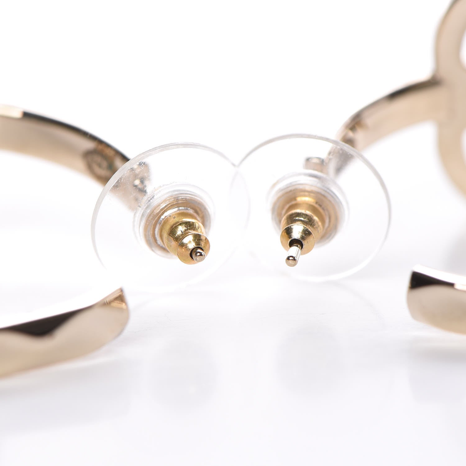Chanel Metal Textured CC Hoop Earrings Gold 3 of 5