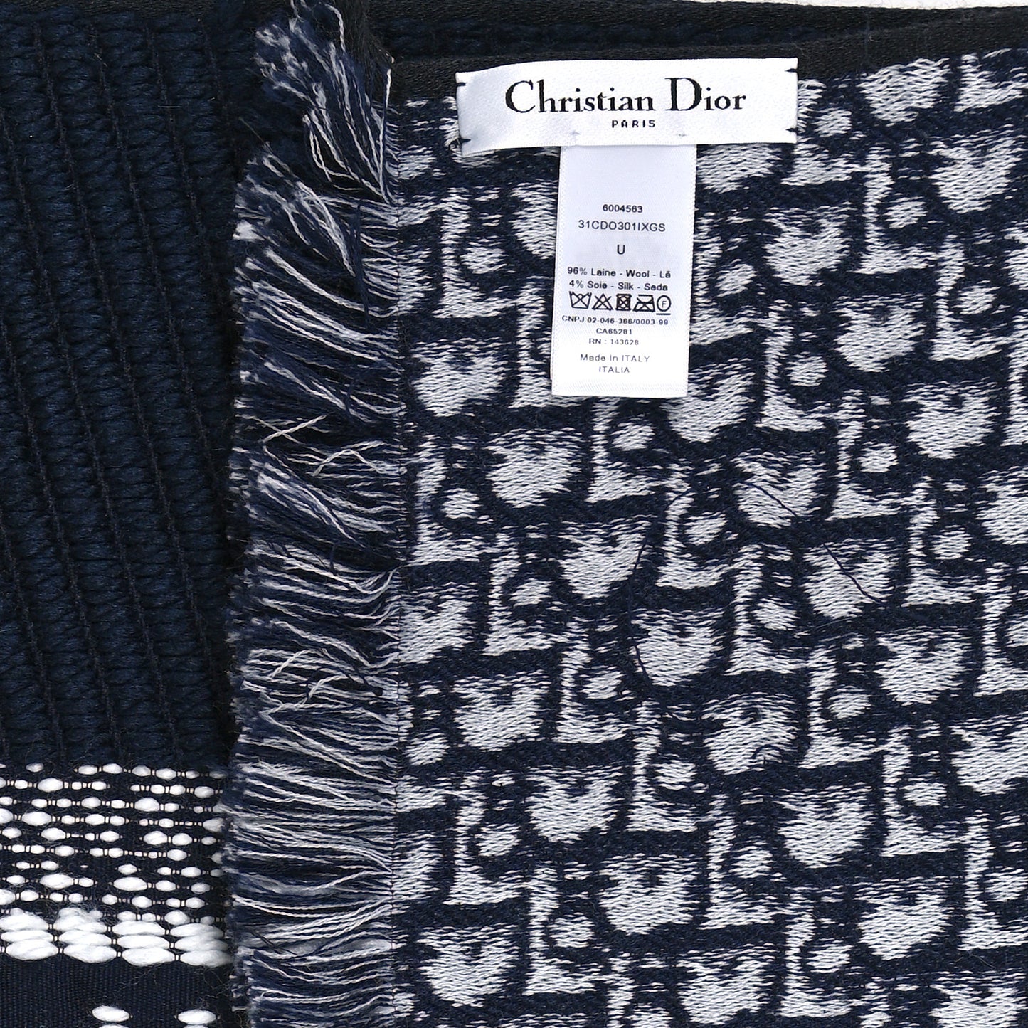 CHRISTIAN DIOR Wool Silk Oblique University Reversible Scarf Navy Blue