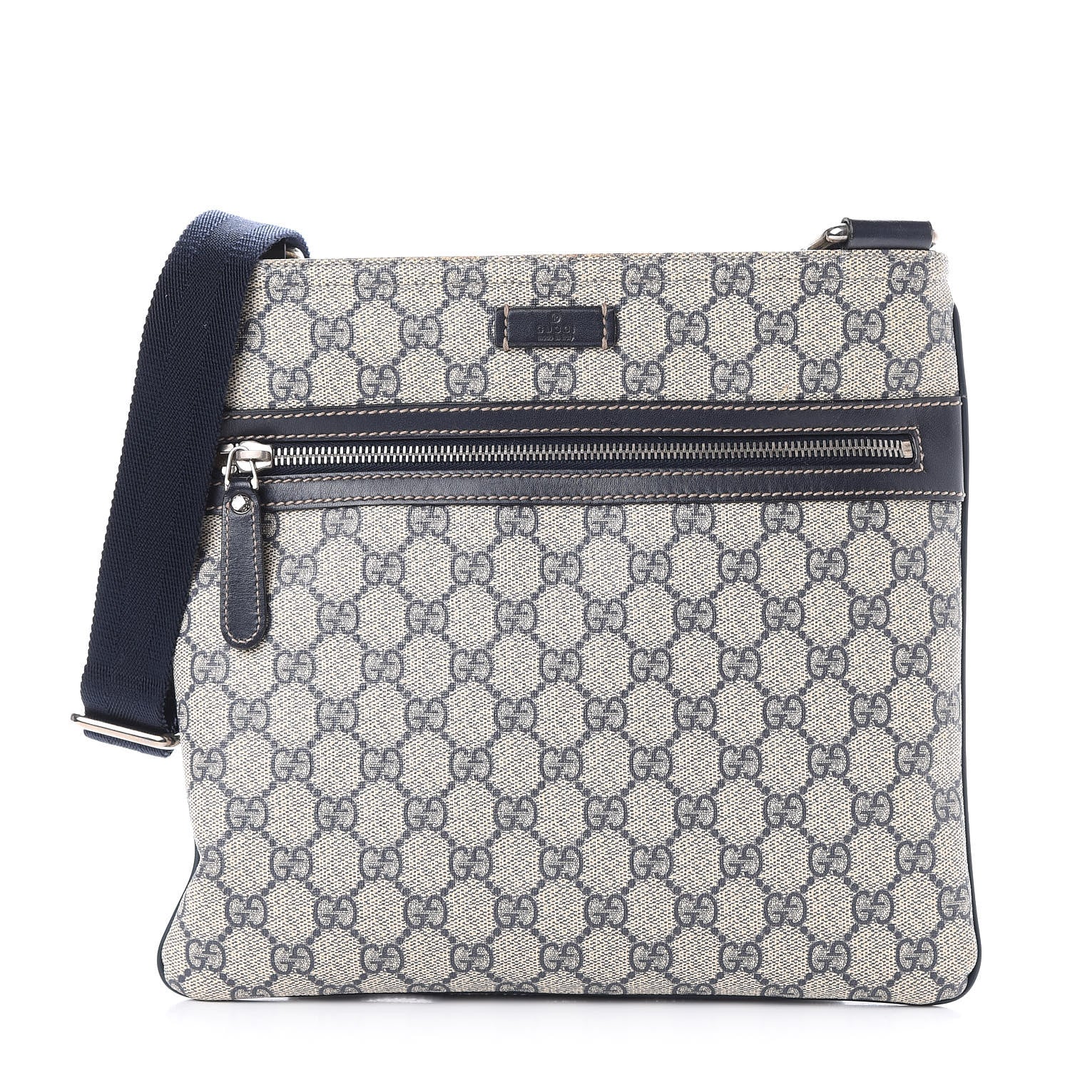 Gucci GG Supreme Monogram Small Flat Side Zip Messenger Bag Beige Blue 1 of 13