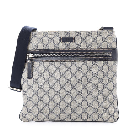 Gucci GG Supreme Monogram Small Flat Side Zip Messenger Bag Beige Blue 1 of 13
