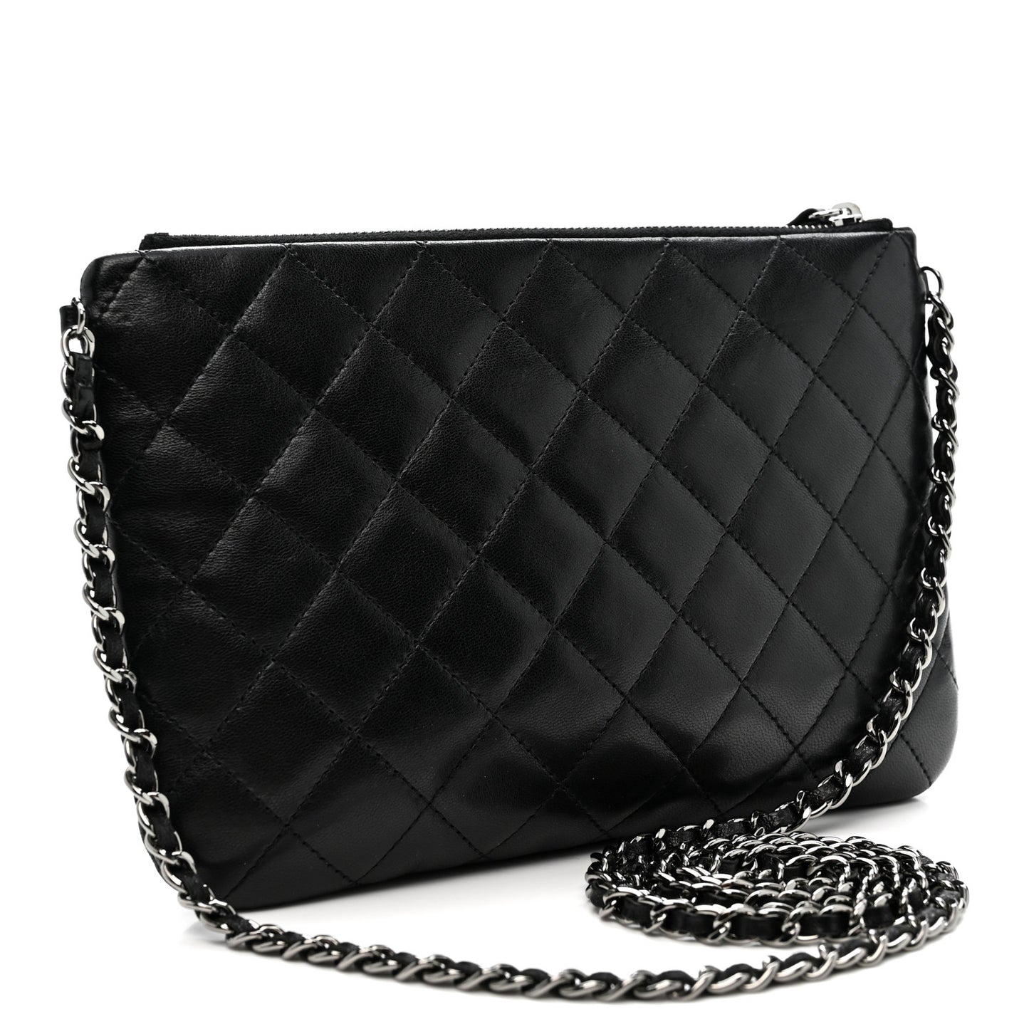 Lambskin Quilted Front Pocket Clutch With Chain Black