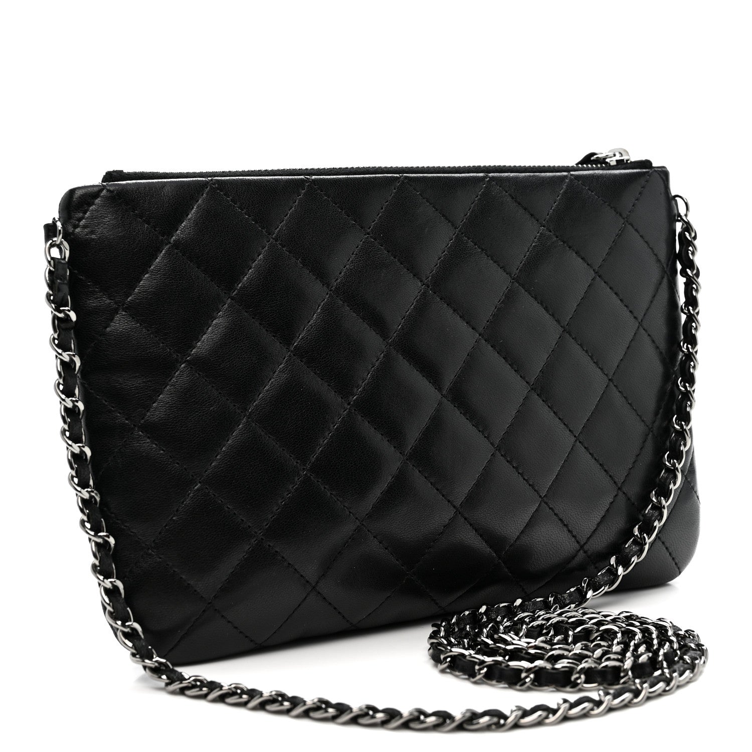 Chanel Lambskin Quilted Front Pocket Clutch With Chain Black 3 of 11