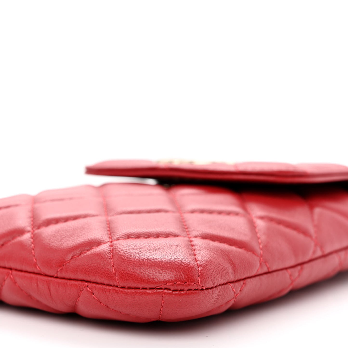 Lambskin Quilted CC Phone Holder Red