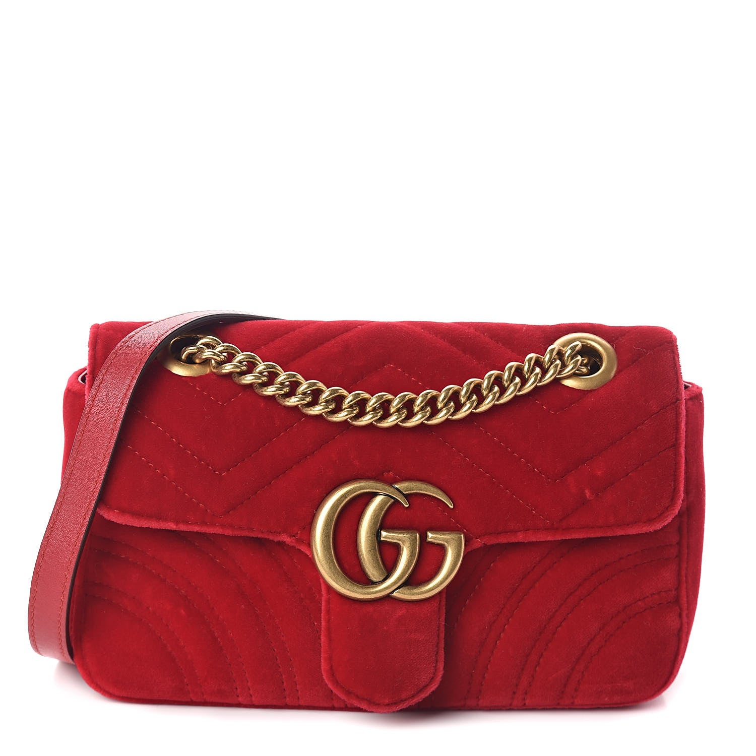 Gucci Velvet Matelasse Mini GG Marmont Shoulder Bag Hibiscus Red 1 of 9