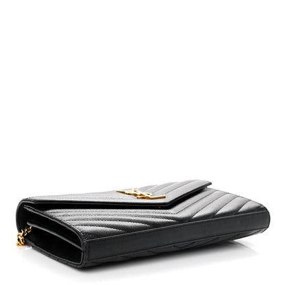 Saint Laurent Grain De Poudre Matelasse Chevron Monogram Chain Wallet Black 7 of 11