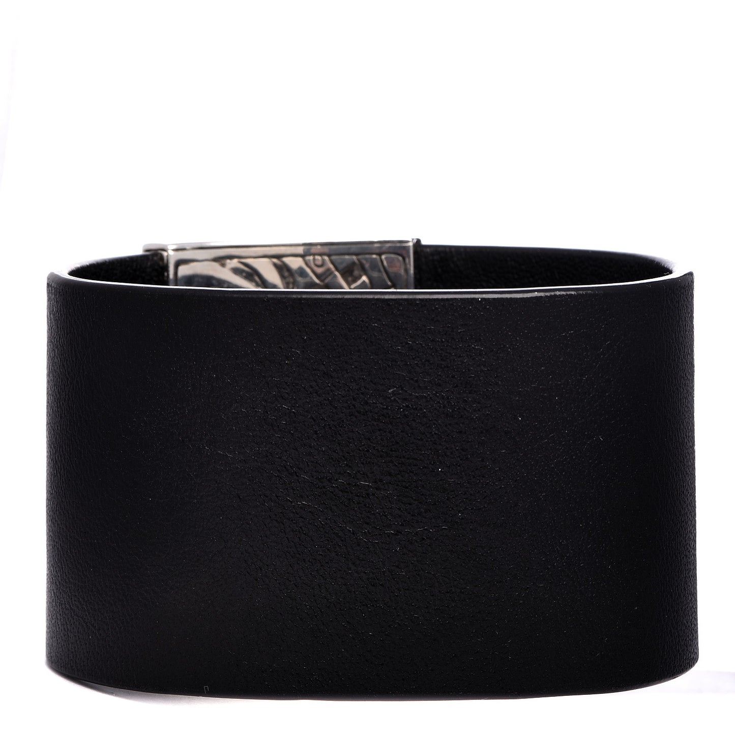 Sterling Silver Calfskin Blue Topaz Macan Cuff Bracelet Black