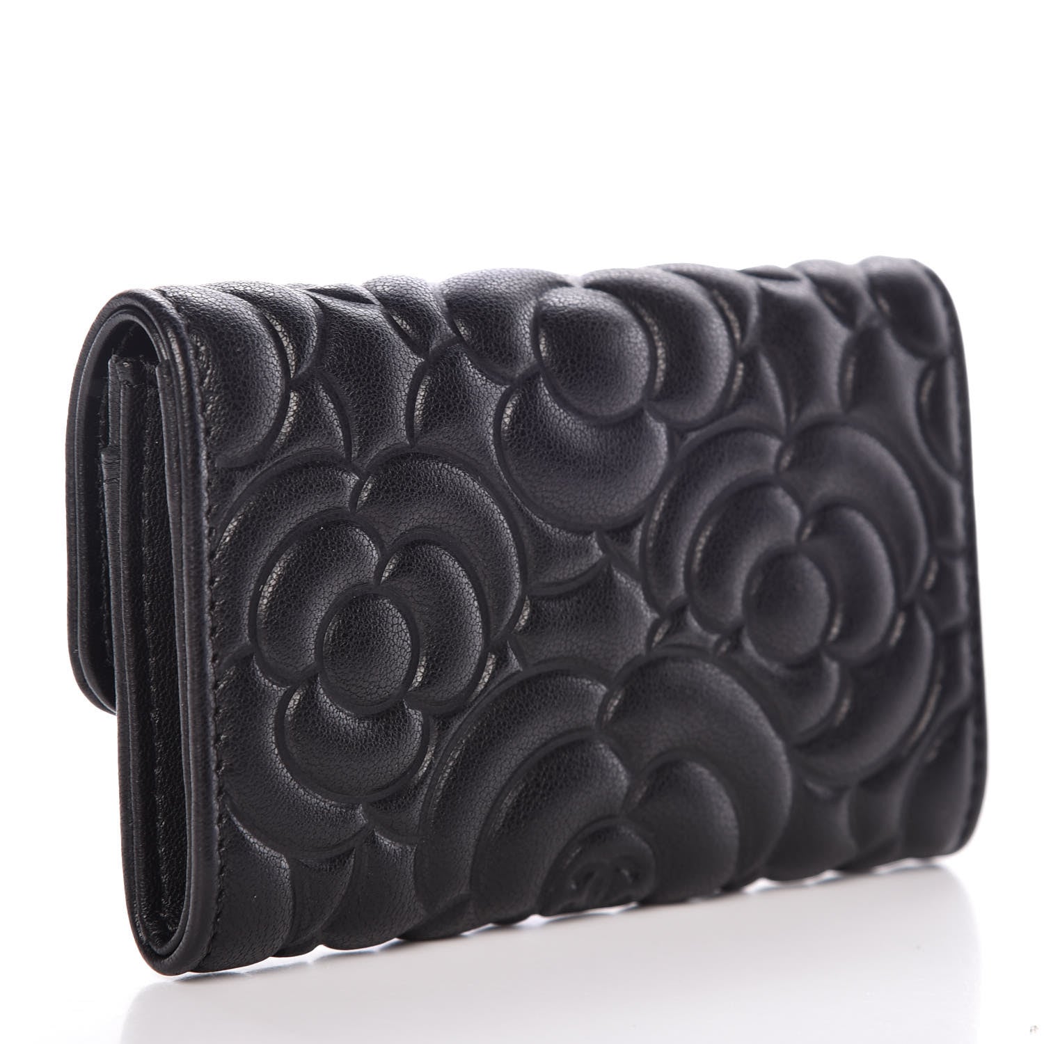 Chanel Goatskin Camellia Embossed Flap Card Holder Black 3 of 8