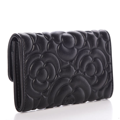 Chanel Goatskin Camellia Embossed Flap Card Holder Black 3 of 8