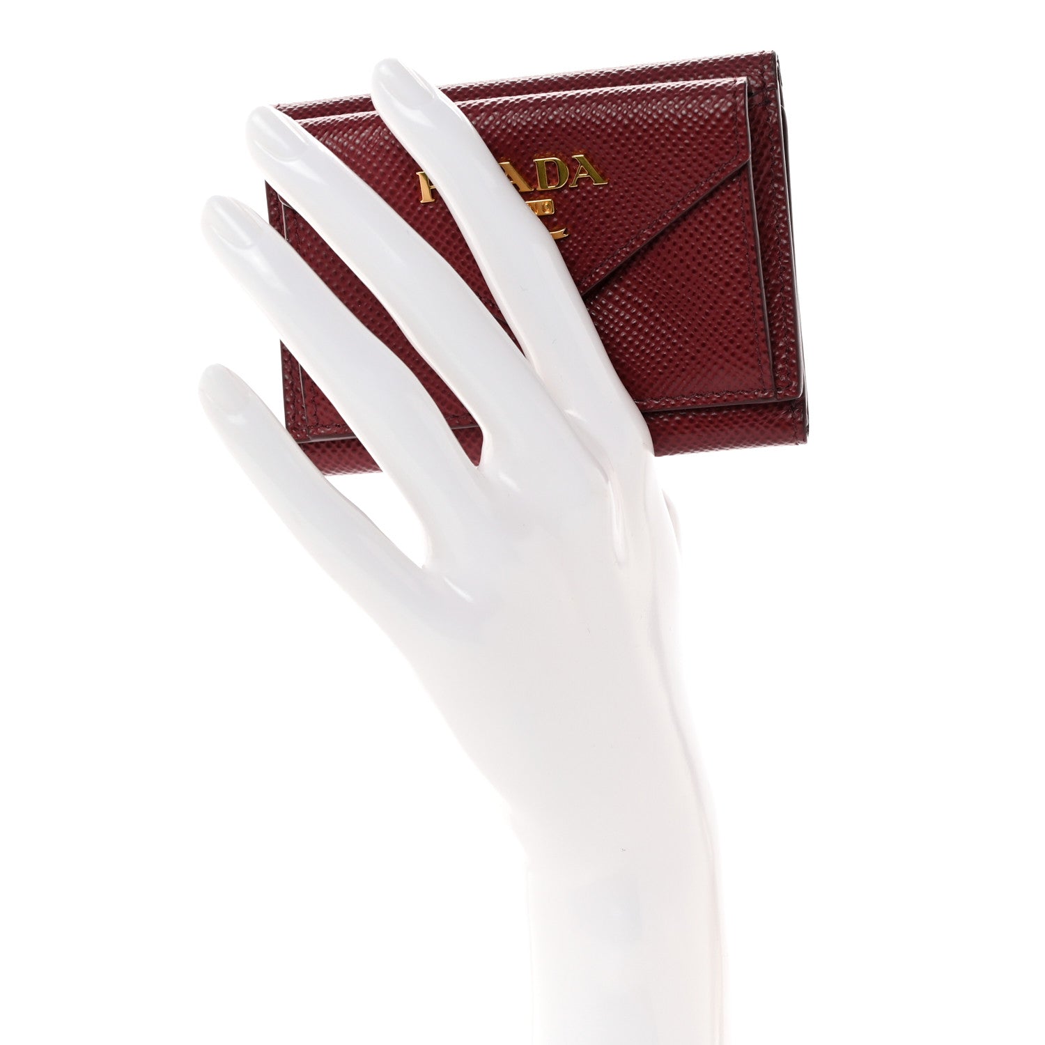 Prada Saffiano Metal Small Tri-Fold Wallet Cerise 2 of 8