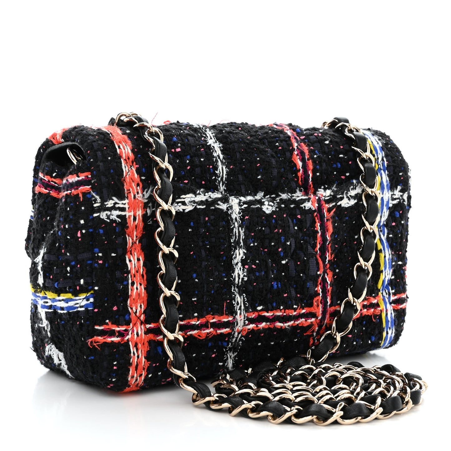 Tweed Quilted Mini Rectangular Flap Black Multicolor